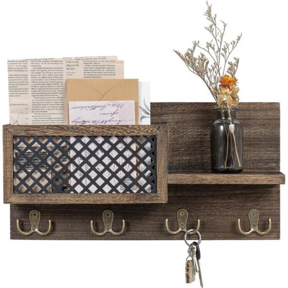 Key Holder for Wall, Wall Mounted Mail Holder Organizer with 4 Double Key Hooks